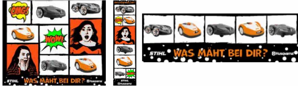 Deppe und Stücke Social-Media-Kampagne 'Was mäht bei dir?' im Comic-Stil mit STIHL und Husqvarna